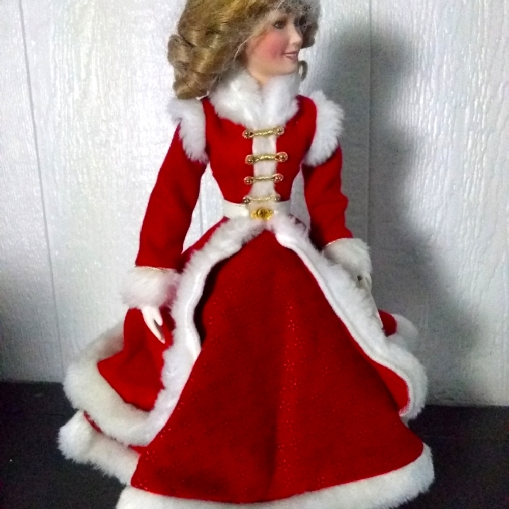 Holly - Collectible Franklin Mint Red Velvet Christmas Porcelain 16" Doll